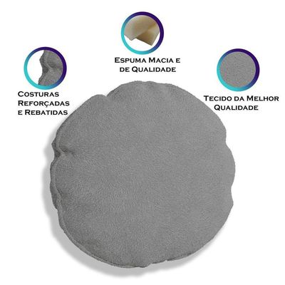Kit 4 Almofadas Bolacha Redonda Cookie Boucle Cinza Escuro