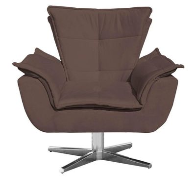 Kit 2 Poltronas Decorativas Sala De Estar Base Giratória Cromada Opla Suede Marrom - Ibiza