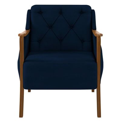 Kit 2 Poltronas Decorativas Para Sala De Estar Capitonê Lapa M22 Veludo Azul Marinho - Mpozenato