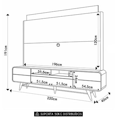 Estante Painel De 85 Pol 220cm évora H01 Castanho-off White - Mpozenato