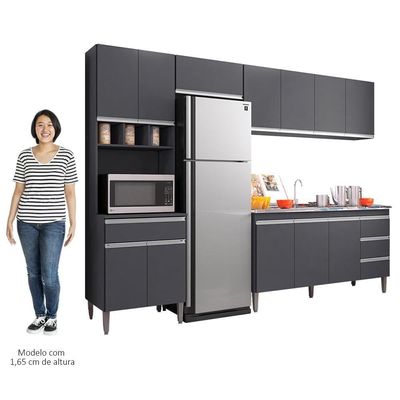 Cozinha Modulada 5 Peças Balcão Com Pia 160cm Andréia Cinza - Ajl Móveis