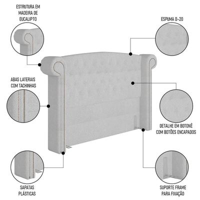 Cabeceira Cama Casal 140cm Provença P02 Bouclé Branco - Mpozenato