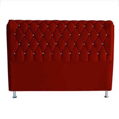 Cabeceira De Cama Box Londres Casal 140 Cm Suede Botão De Strass Vermelho Do Lar Móveis E Decoração
