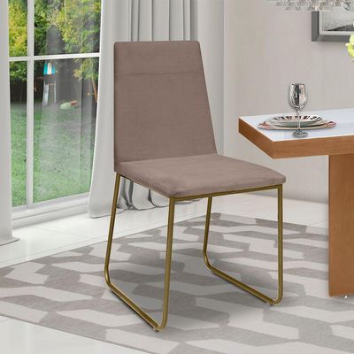 Kit 10 Cadeiras De Jantar Cozinha Industrial Lexa Veludo Élpis Móveis Capuccino Dourada