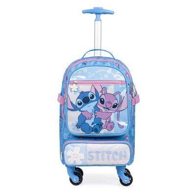 Mochila de Rodinha Infantil Feminina Stitch e Angel Azul U / Azul