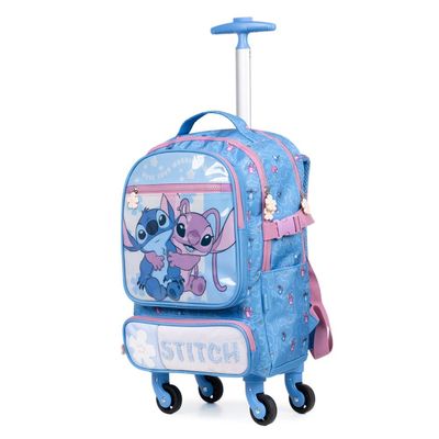 Mochila de Rodinha Infantil Feminina Stitch e Angel Azul U / Azul