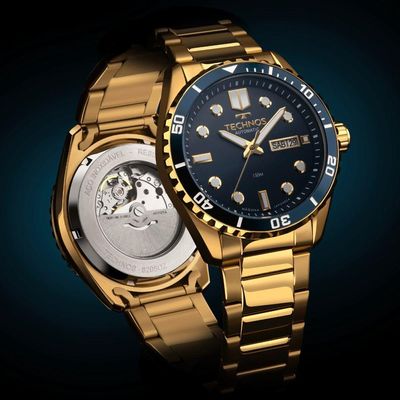 Relógio Technos Masculino Automático Dourado - 8205oz/1a Relógio Technos Masculino Acqua Dourado - 8205oz/1a