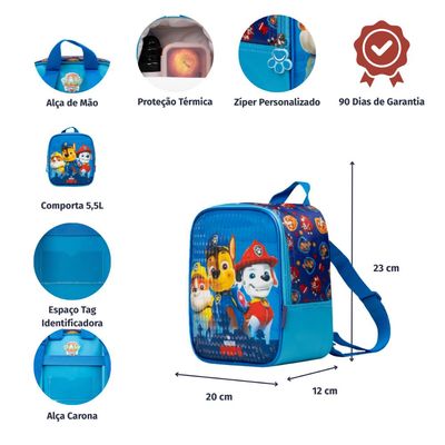 Lancheira Térmica Infantil Masculina Patrulha Canina Chase e Equipe Azul U / Azul