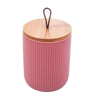 Potiche De Cerâmica Rosa Com Tampa De Bambu E Pegador Em Corda Lines 2667 - Lyor