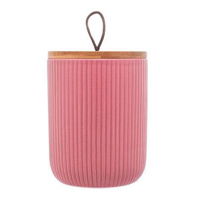 Potiche De Cerâmica Rosa Com Tampa De Bambu E Pegador Em Corda Lines 2667 - Lyor