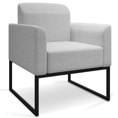 Poltrona Decorativa Base Industrial Preto Maressa A05 Linho Cinza Claro - Ibiza