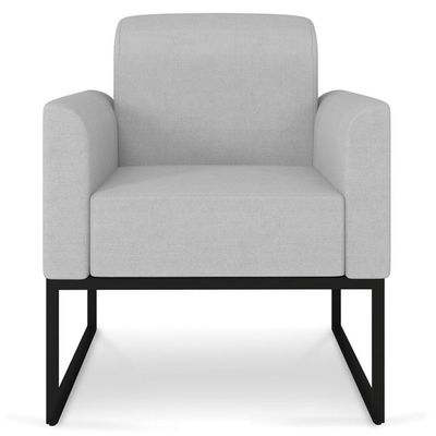 Poltrona Decorativa Base Industrial Preto Maressa A05 Linho Cinza Claro - Ibiza
