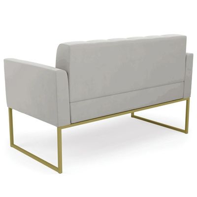 Sofá Namoradeira E 2 Poltronas Base Industrial Dourado Ana Veludo Cinza - Ibiza