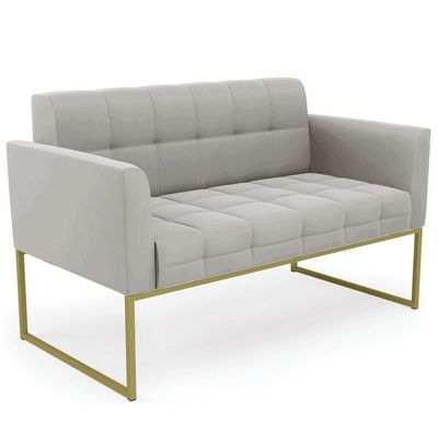 Sofá Namoradeira E 2 Poltronas Base Industrial Dourado Ana Veludo Cinza - Ibiza