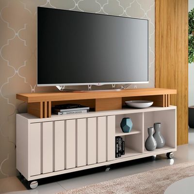 Rack Para Sala Bancada De 50 Pol. 136cm Briz H01 Off White-cinamomo - Mpozenato