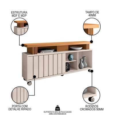 Rack Para Sala Bancada De 50 Pol. 136cm Briz H01 Off White-cinamomo - Mpozenato