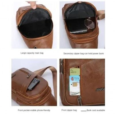 Bolsa Transversal Masculina Couro Ombro Peito Nova Pochete Marrom