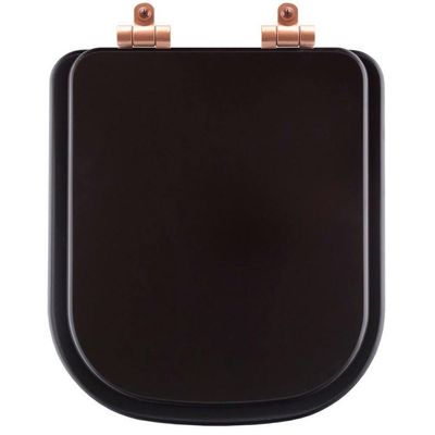 Tampa De Vaso Poliéster Com Fechamento Lento Piano Marrom Fosco Para Louça Deca Com Ferragem Rose Gold