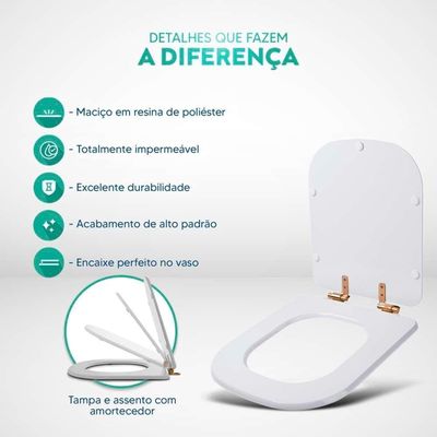 Tampa De Vaso Poliéster Com Fechamento Lento Piano Marrom Fosco Para Louça Deca Com Ferragem Rose Gold