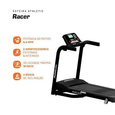 Esteira Ergométrica Athletic Racer 16km/h Suporta 130kg 19 Programas E Monitor Avançado Para Corrida Bivolt