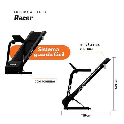 Esteira Ergométrica Athletic Racer 16km/h Suporta 130kg 19 Programas E Monitor Avançado Para Corrida Bivolt