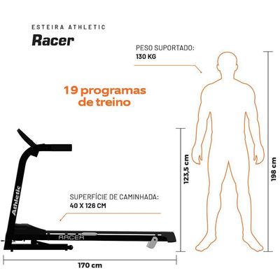 Esteira Ergométrica Athletic Racer 16km/h Suporta 130kg 19 Programas E Monitor Avançado Para Corrida Bivolt