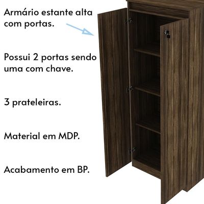 Armário Alto com Tranca para Escritório Home Office ME4151 MDP Nogal - Gran Belo
