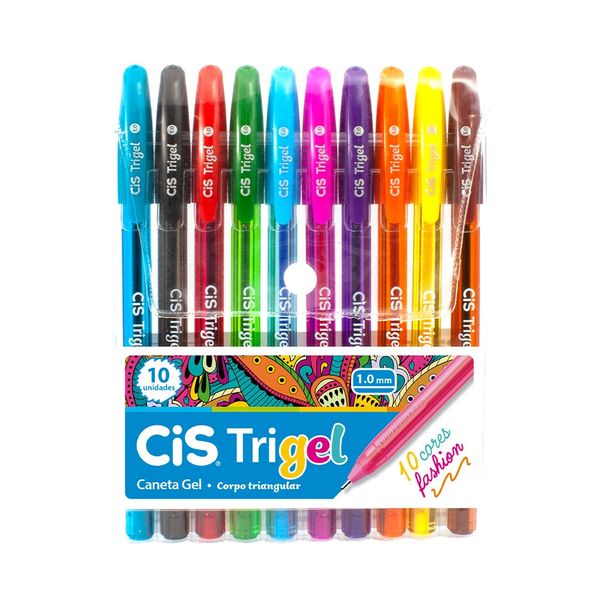 Caneta Gel Cis Trigel 1.0mm com 10 Cores Fashion