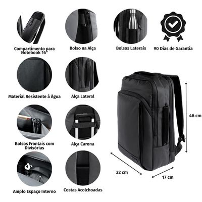 Mochila Masculina Executiva para Notebook Advanced Preta U / Preto