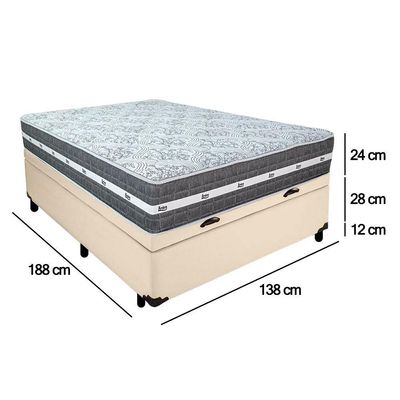Cama Box Baú Casal Sintético + Colchão Anjos Black Graphite Molas Ensacadas 138x188x64cm Bege