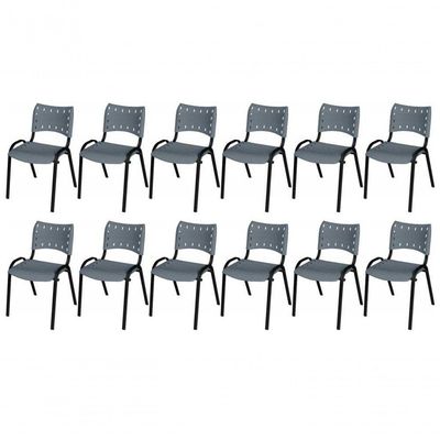 Cadeira Iso Base Preto Igreja, Escola, Escritório - Cinza Kit 12 Peças