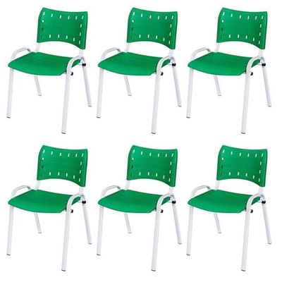 Cadeira Iso Base Branco Igreja, Escola, Escritório - Verde Kit 6 Peças