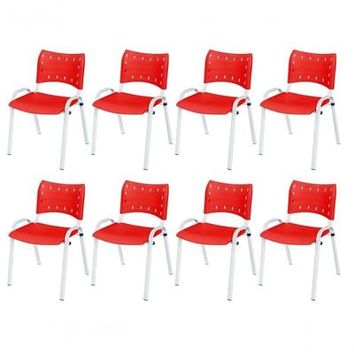 Cadeira Iso Base Branco Igreja, Escola, Escritório - Vermelho Kit 8 Peças