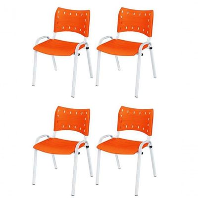 Cadeira Iso Base Branco Igreja, Escola, Escritório - Laranja Kit 4 Peças