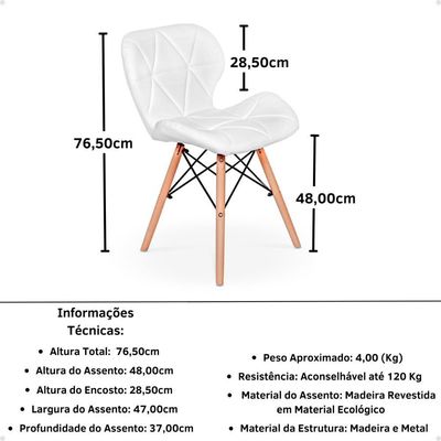 Kit 10 Cadeiras De Jantar Charles Eames Slim Wood Estofada - Branco