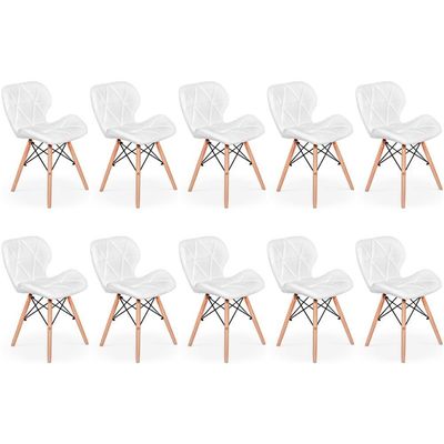 Kit 10 Cadeiras De Jantar Charles Eames Slim Wood Estofada - Branco
