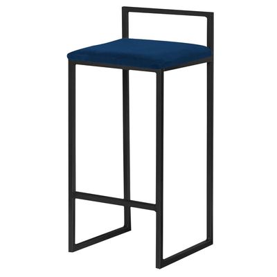 Banqueta Decorativa Selena Base Preta Veludo Azul - Gran Belo