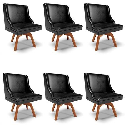 Kit 6 Cadeiras Estofadas Base Giratória De Madeira Lia Sintético Premium Preto - Ibiza