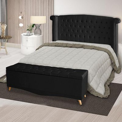 Kit De Quarto Cabeceira De Cama Box E Calçadeira Baú Toquio Casal Queen 160 Cm Suede Preto Do Lar Móveis E Decoração