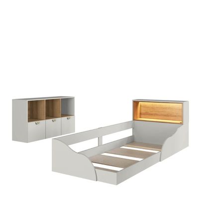Quarto Infantil com Cama Solteiro Montessoriana com Led e Cômoda 3 Portas Lille CJ082