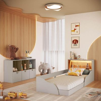 Quarto Infantil com Cama Solteiro Montessoriana com Led e Cômoda 3 Portas Lille CJ082