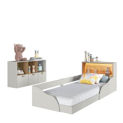 Quarto Infantil com Cama Solteiro Montessoriana com Led e Cômoda 3 Portas Lille CJ082