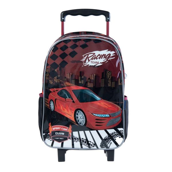 Mochila Escolar Masculina de Rodinhas Racing Car U / Preto
