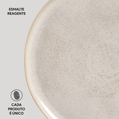 Jogo 6 Pratos Rasos Porto Brasil Cerâmica Off White 27cm Bio Latte Mesa Posta