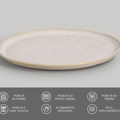 Jogo 6 Pratos Rasos Porto Brasil Cerâmica Off White 27cm Bio Latte Mesa Posta
