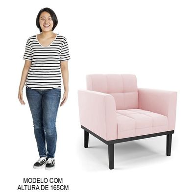 Poltrona Base Madeira Preto Kit 2 Ana Suede Rosa Bebê - Ibiza