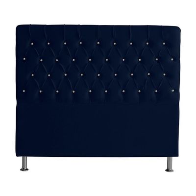 Cabeceira De Cama Box Estrela King 195 Cm Suede Botão Cristal Azul Marinho Do Lar Móveis E Decoração