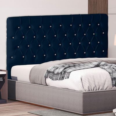 Cabeceira De Cama Box Estrela King 195 Cm Suede Botão Cristal Azul Marinho Do Lar Móveis E Decoração