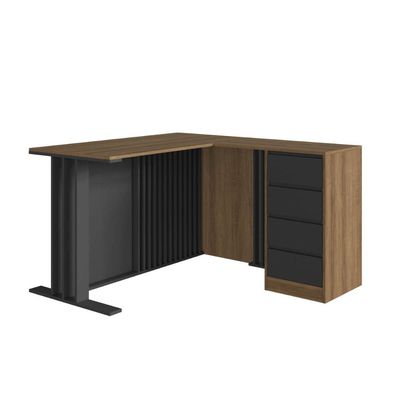 Conjunto para Escritório com 3 Peças Mesa L Armário Alto com Nichos e Balcão Mel Grafite CM4080MG