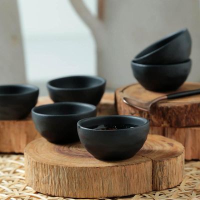 Kit 60 Ramekins 50ml Cerâmica Molheira Orgânico Preto Matte Porto Brasil Restaurante